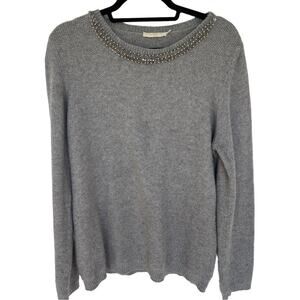 Andy & Lucy women’s gray jeweled neck angora cashmere blend sweater size large